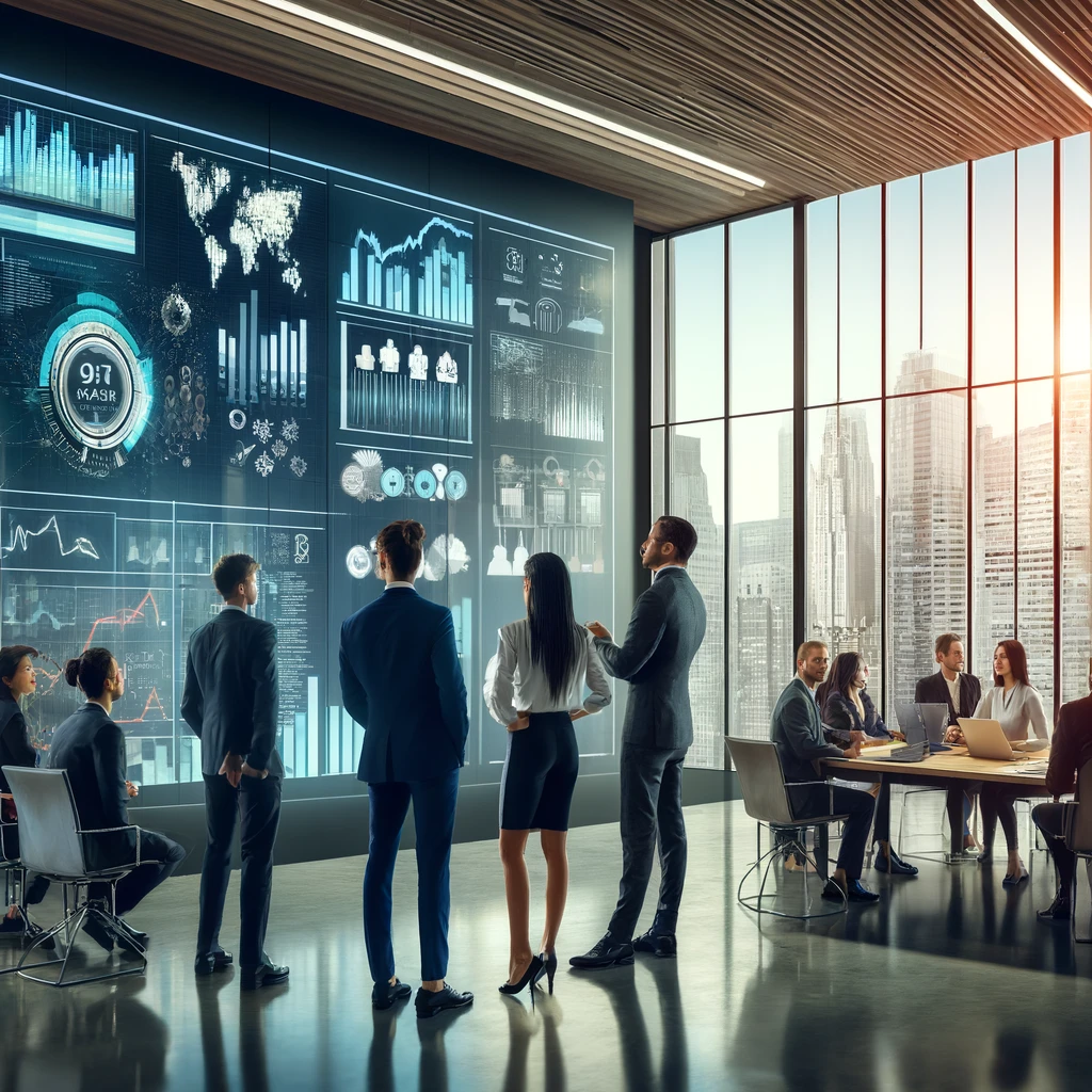 DALL·E 2024-04-27 15.28.42 - A modern, sleek office environment showing a diverse team of professionals gathered around a large digital screen displaying complex data analytics. T https://prev.quvah.com/wp-content/uploads/2024/04/DALL·E-2024-04-27-15.28.42-A-modern-sleek-office-environment-showing-a-diverse-team-of-professionals-gathered-around-a-large-digital-screen-displaying-complex-data-analytics.-T.webp